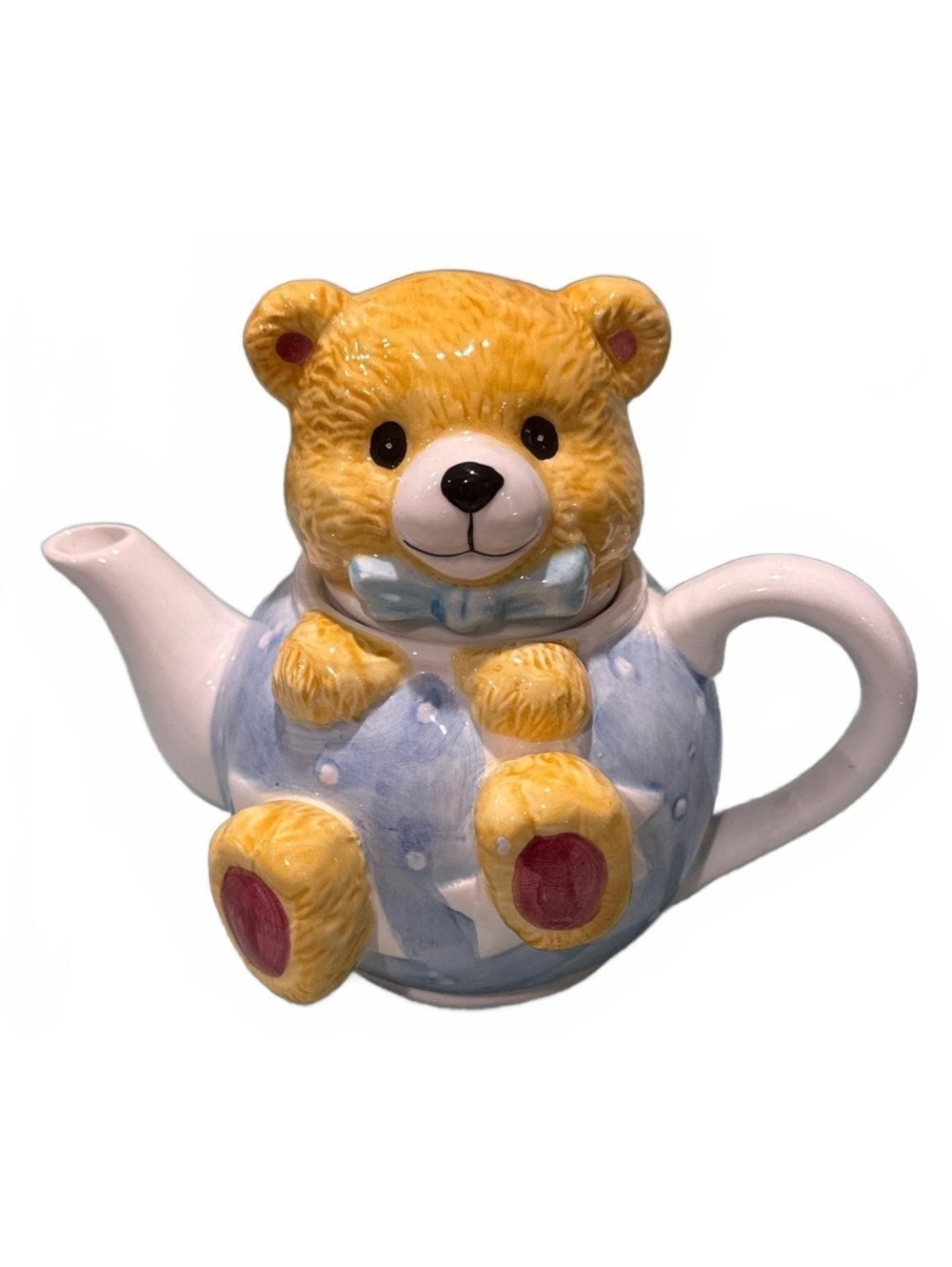Ceramic Bear-Shaped Teapot with Blue Polka Dot Outfit